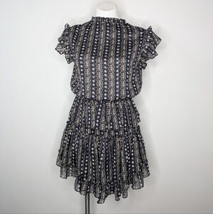 Reset blue green layered ruffle mini dress S